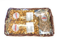 Caramel Pecan Popcorn or Cashew Nut Gift basket with Frosted Nuts