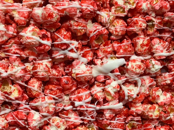 Gourmet Red Velvet Cake Popcorn with White Chocolate Icing